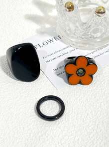 3pcs/Set Vintage Bohemian Style Resin Ring Set, Geometric & Heart Shaped, Suitable For Daily And Party Occasions