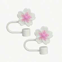 1/2/3/4/5/6/7/8 件卡通花朵吸管杯盖，硅胶吸管盖适合 30 和 40 盎司带手柄玻璃杯，10 毫米可爱吸管尖盖适用于杯子配件