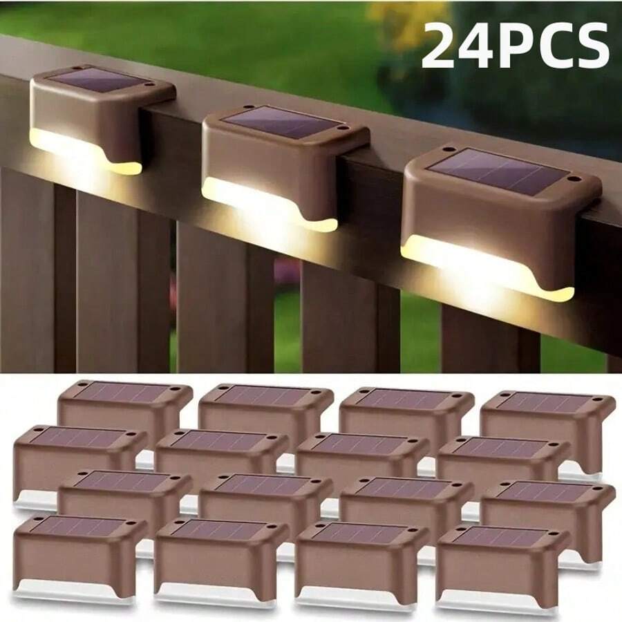 12/24 Pieces Solar Fence Lights - Outdoor Deck & Ladder Lighting With Warm White Glow, Easy To Install, Suitable For Garden, Patio, Patio & Passage, Patio Decorative Lights IP55 - 24pcs(白光) - 查看 1