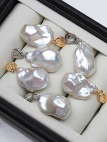 1 件复古风格天然淡水珍珠巴洛克吊坠，带不对称 20-25 毫米白色钻石形锆石和 S925 纯银，新娘珠宝结婚礼物