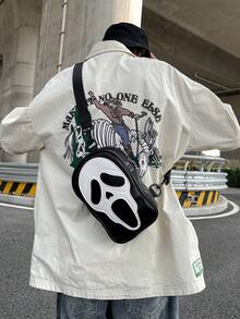 Bolso bandolera de cuero sintético para hombres, bolsa de viaje con correa de hombro, billetera, bolsa práctica para el pecho, adecuada para salidas de Halloween, con cierre de cremallera, bolsa para teléfono con estilo de los años 2000 - Negro - Ver 1