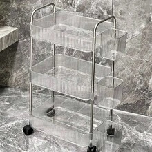1pc Household Transparent Movable Cosmetic Small Cart Storage Rack, Large Capacity Multifunctional Bathroom Finishing Display Rack, Bathroom Accessories - Multicolor - View 15