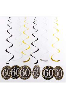 6pcs/1set Black Rose Gold PVC Spiral Hanging Ornaments For 18th/21th/30th/40th/50th/60th/70th Birthday Decorations Party Background Decoration Supplies