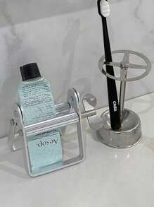 1pc Stainless Steel Toothbrush Holder Toothpaste Stand Shelves Bathroom Organizer Freestand Stationery Makeup Brush Storage Back To School