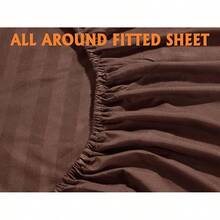 Elegant Comfort, Softest, Coziest 6-Piece Sheet Sets! 1500 Hotel Quality Luxurious Wrinkle Resistant Damask Stripe Bed Sheet Set, Black - Bedding 2025 - 巧克力棕 - 查看 9