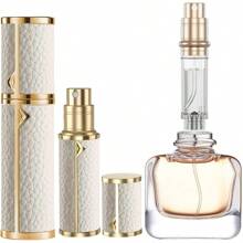 5ml Mini Portable Refillable Perfume Spray Bottlewith Bottom Filling Design Genuine Leather Shell Nanoscale Sprinkler Great Companion For Travel And Business White