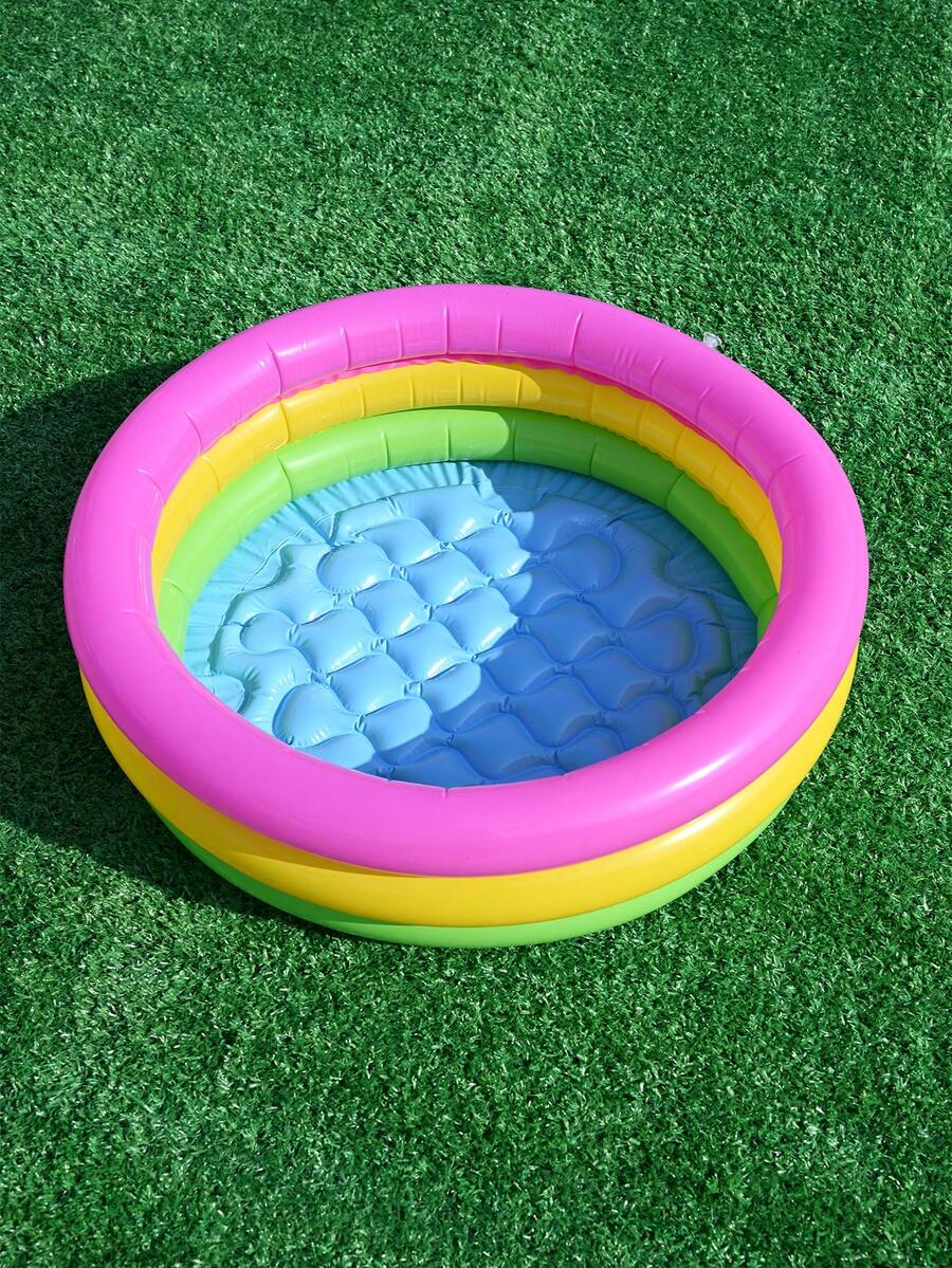 1pc Inflatable Circular Rainbow Color Swimming Pool, Thickened Family Swimming Pool, Suitable For Outdoor, Garden, Backyard, Summer Water Party, Beach Essentials, Beach Accessories, Pool Float - Multicolor - View 1