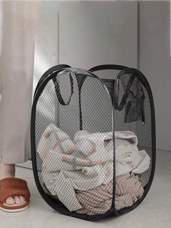 Lightweight Pop-Up Mesh Laundry Basket With Handle - Collapsible, Large Capacity Basket For Storing Dirty Clothes In Bathroom, Bedroom And Dormitory