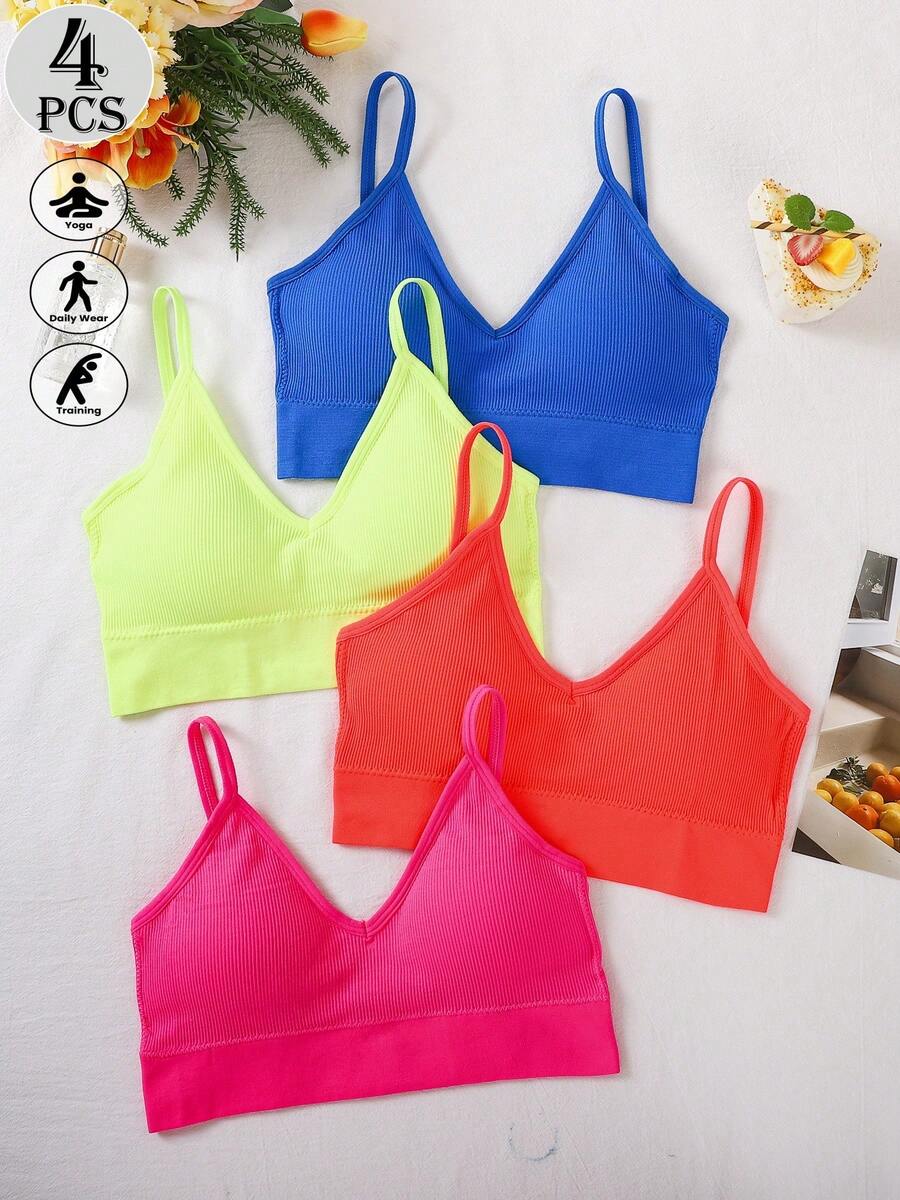 4 件套运动文胸吊带背心，瑜伽/跑步/家居服文胸 - 彩色 - 查看 1