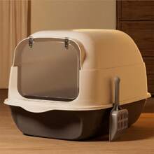 Große klassische vollständig geschlossene Katzentoilette 48 x 36 x 36,2 cm, abnehmbarer hochspritzwassergeschützter geruchsresistenter leicht zu reinigender Klapptop Katzentoilette, Haustier-Toilette, Streukescher inklusive