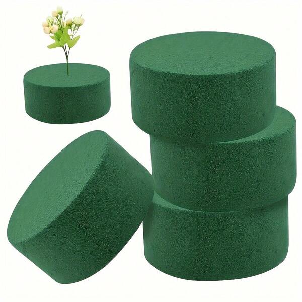 4 Floral Foam Blocks - Green Floral Sponge For Fresh And Artificial Flowers, DIY Craft Plastic Clay, Wet Or Dry Use, Round Cuttable Flower Bricks