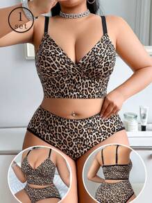 Conjunto de ropa interior estampada informal de talla grande