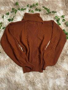 Women's Knitted Turtleneck Sweater – Comfort And Style For Winter - Rust Brown - View 3