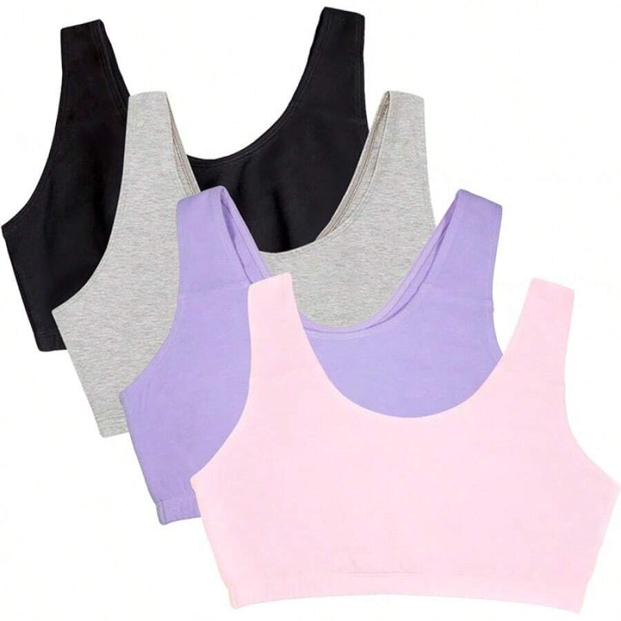 Women's Built Tank Style Sports Bra Value Pack Push Up Bras - 小貓粉紅/風信子紅/混紡灰/黑色 - 查看 1