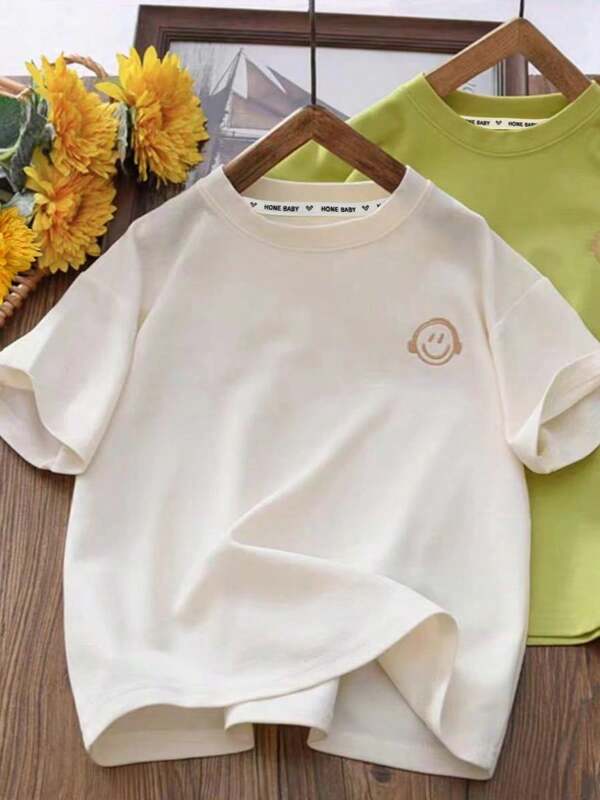 Boys' Casual Round Neck Short Sleeve T-Shirt With Embroidery, Versatile Top For Kids & Teens