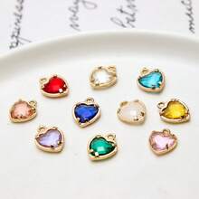 5/10 件 DIY 复古吊坠配件 8 毫米铜边玻璃水晶心形饰物适用于耳环、项链