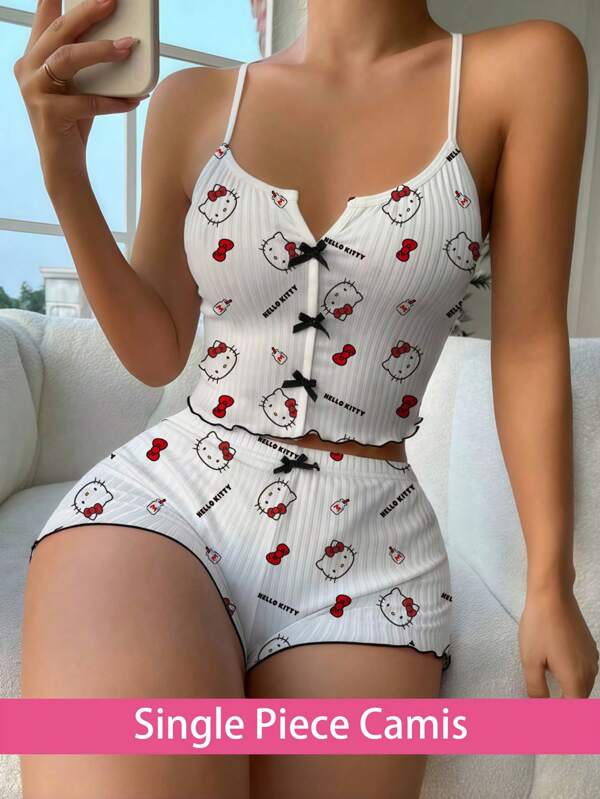 Sanrio 1 Pieza Pijama de Hello Kitty para verano, parte superior de ropa de dormir, pijamas para mujer, artículos de Hello Kitty Sanrio, blusa de mujer para vacaciones