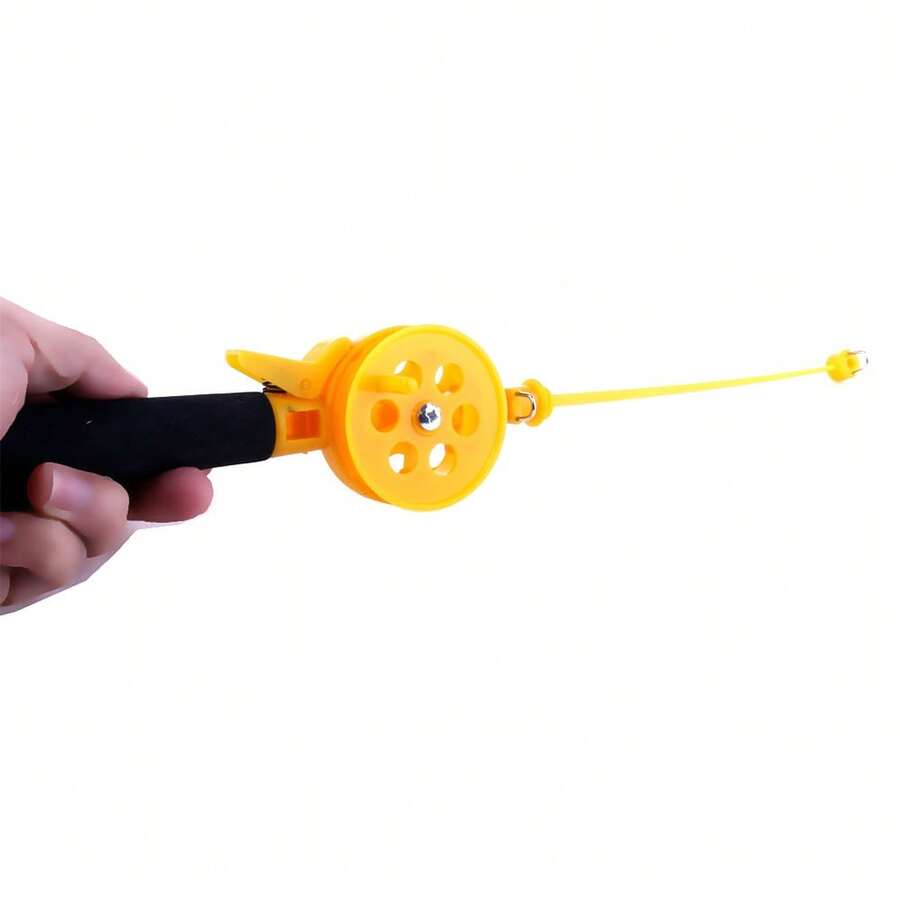 Mini Ice Fishing Rod 33cm Yellow Plastic Beginner Lake Pond River Fishing Reel Pole - Yellow - View 1