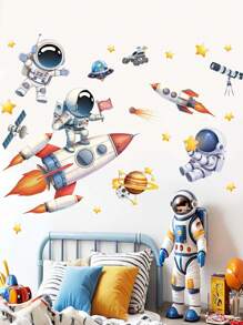 2 Stücke große Weltraum-Astronaut Wandaufkleber, Rakete Universum Planet Wandtattoos für Kinderzimmer, Jungenzimmer, Spielzimmer Dekoration Heimdekoration Wandaufkleber Wanddekoration