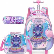 3PCS Rolling Backpack For Girls Kids Backpack With Wheels Roller Backpack With Wheels Set For Elementary Students Carry On Luggage Bookbag The Best Gift For Girls - Multicolor Girls Trolley Bag 176 - View 11