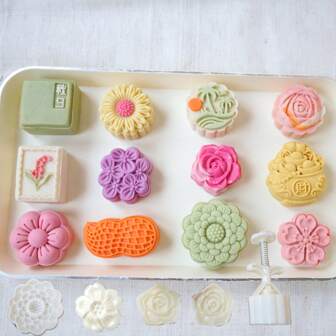 30g 50g 75g Flower Pattern Blossom Cookie Stamp Moon Cake Mold Lotus Rose Cherry Mid-Autumn Festival DIY Pastry Baking Tools