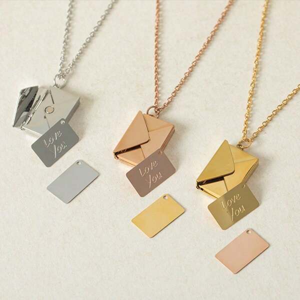 Romantic Envelope Locket Necklace - Hidden Message, Personalized Letter, Customizable Name, Couple Jewelry, Best Friend Gift, Unique Keepsake, Sentimental Token