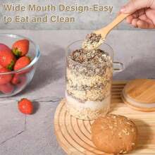 1/2pcs Transparent Glass Breakfast Jars With Bamboo Lids & Spoon, Layered Yogurt Cups With Spoon Holder, Reusable Overnight Oats Containers - Perfect For Yogurt, Oatmeal, Smoothie Bowls, Desserts & Snacks, Ideal For Meal Prep, Office Lunch, Travel, Leak-Proof Design Keeps Food Fresh, Easy To Clean, Essential For Health-Conscious People