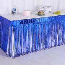 1pc Rain Curtain Tassel Table Skirt, Disposable Table Cloth Party Supplies Decorations, Suitable For Birthday Party, Wedding, Holiday Dining Table Decor