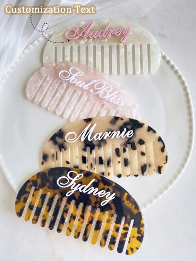 1 pieza Tenedor de pelo elegante personalizado para mujer - Diseño de acetato retro con textura de patrón de leopardo con perlas falsas - Accesorio de pelo único adecuado para peinados de mujer, peine de dientes anchos, regalo perfecto para cumpleaños/dama de honor/novia/madre, multifuncional, ornamental, letra, unicolor, exquisito, elegante, vintage, moderno, colorido, ocio, básico, casual, suave, único, personalizado, ideal para regalos para ella, novia, amigos