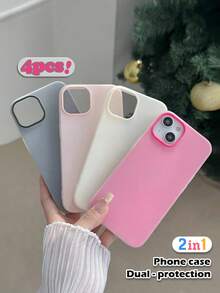 Set de 4 fundas de teléfono mate 2 en 1, nuevos modelos de fundas de teléfono con doble protección en negro, blanco, rosa, rojo rosa compatibles con - Multicolor - Ver 1