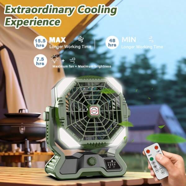 1pc, Multi-Functional 20000mAh Portable Camping Fan, Outdoor Tent Fan, USB Power Supply, With LED Light, Adjustable Speed, Convenient To Carry, Suitable For Outdoor Exploration, Camping, Picnicking, Barbecuing, Fishing, Traveling