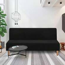 无扶手沙发套 3 座沙发床套 弹力扶手沙发床套 无扶手牛奶丝弹性沙发套 蒲团适用于无扶手折叠沙发，无扶手沙发床套 弹力蒲团沙发套 毛绒加厚纯色 3 座全折叠沙发 沙发蒲团家具保护套 无扶手（黑色） - 彩色 - 查看 6
