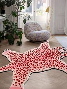 1pc Plush Pink Leopard Print Floor Mat - Asymmetrical Shape Carpet, Soft Plush Texture, Machine Washable, Home Decor Suitable For Living Room, Bedroom, Bathroom, Kitchen, Room Decoration (Handcrafted Asymmetric Pattern May Have 1-5cm Deviation, Suggest Ordering Larger Size)