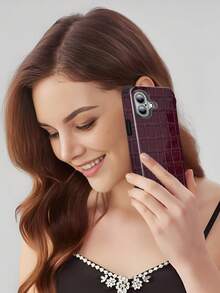 Ốp điện thoại da cá sấu màu đen, 1 chiếc, thiết kế chống sốc và tăng cường âm thanh, tương thích với iPhone, chống nước, chống rơi vỡ, chống trầy xước, quà tặng kỷ niệm. - Đỏ cổ điển - Xem 2