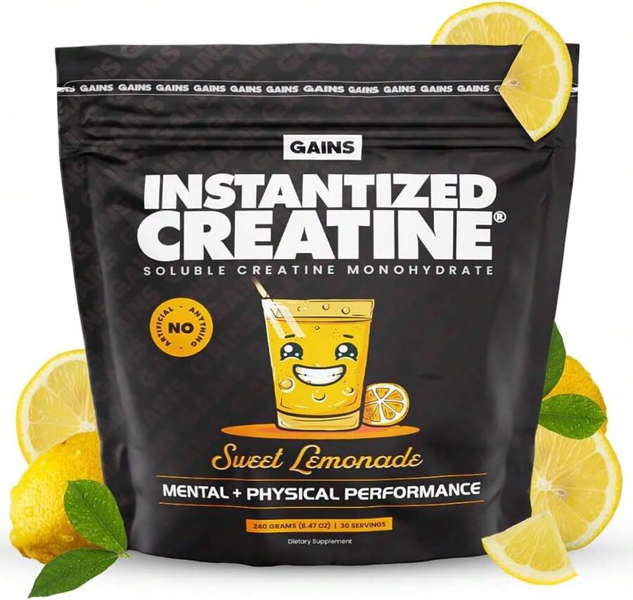 Gains In Bulk Instantized Creatine Monohydrate For Women And Men, Soluble Pre Workout Powder, Supports Muscle Building, Strength And Performance, Bodybuilding Supplements, Unflavored, 30 Servings - Sweet Lemonade - View 1