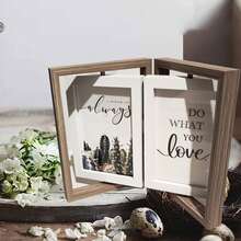 1 set Portafotos de madera giratorio doble cara con múltiples aperturas de 4x6, 5x7, 3.5x5 pulgadas, con bisagras y vidrio frontal, marco de fotos vertical para mostrar en mesa, decoración del hogar, adecuado como regalo de Navidad, boda, cumpleaños para mujeres, mamá, abuela, familia, mascotas - multicolor - Ver 2