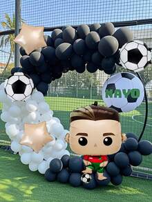Set de 5 globos de fiesta de cumpleaños de fútbol, incluye globos de papel de aluminio de fútbol de 18 pulgadas, globos de estrella, adecuado para partido de fútbol, decoración de fiesta de cumpleaños, fiesta temática de fútbol, decoración del hogar - Multicolor - Ver 3