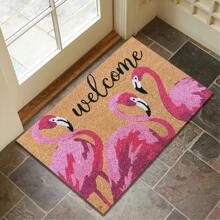 1PC Custom Text Flamingo Welcome Doormat – Eye-Catching Pink Flamingo Trio With Elegant Script Adds Tropical Charm To Your Entryway – Ideal For Home, Patio, Or Office – Great Gift For Summer, Housewarming, Birthdays, Or Mother's Day Decor.