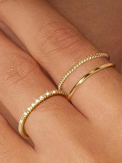 Tsnamer 3PCS Open Rings Set Stackable Thin Rings Cubic Zirconia Wedding Rings For Women Wedding Bands Aesthetic Jewelry