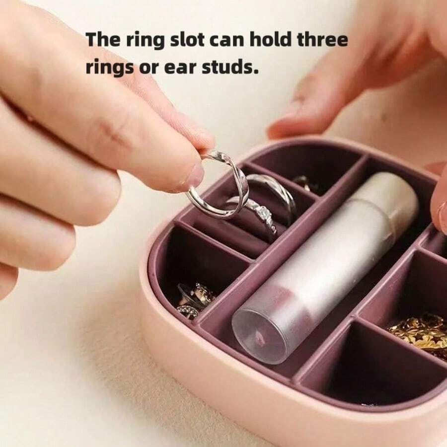 A Solid-Color TPR Mini Jewelry Box, A Portable Travel Organizer With A Mirror, Lightweight And Dust-Proof, Suitable For Storing Necklaces, Rings And Earrings, The Perfect Gift For Girls.