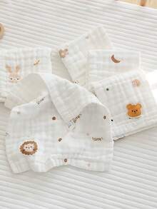 5件/包&3件/包随机卡通图案可爱婴儿围嘴新生儿纯棉超柔软小手帕婴儿洗脸巾婴儿用品纱布巾