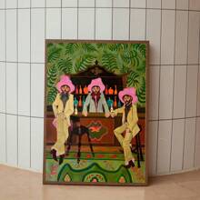 1pc Western Cowboy Figure Painting,Interesting Portraits, Vintage Men Figure Drawing,Olive Green Wall Art,Minimalist Men's Painting