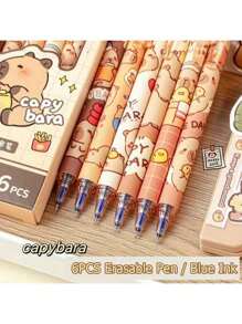 12/6/1 Bolígrafo de gel con diseño de Capibara, bolígrafo de tinta azul retráctil y de escritura suave, útiles de oficina y escolares de materiales plásticos con diseño estético