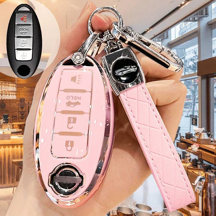 Easypie Selection Soft TPU Key Fob Cover Keychain Protector For Nissan 4-Button Key Fob, Compatible With Nissan Altima Sentra Maxima Rogue Armada Pathfinder Infiniti Smart Remote, Gift, Gold, Black, Silver