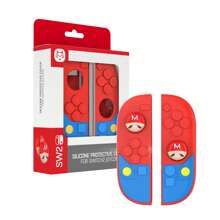 Switch2 Joy-Con Silikonhülle & Retro-Spiel-Cartoon-Daumengriffe für Switch2 Joy-Con - Rot/Blau, niedliches Schnurrbart- und Latzhosen-Design, rutschfestes Gaming-Zubehör als Geschenk
