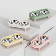 Elevated Stainless Steel Pet Bowl Set, With Stand And Double Bowls, Suitable For Small Dogs And Cats, With Splash Guard - Pet Feeder