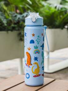 1pc, 750ml/23OZ Plastic Water Bottle With Straw & Rope, Portable, Multiple Designs, Suitable For Outdoor Sports, Cycling, Travel, Camping, Holiday Gifts, Etc.