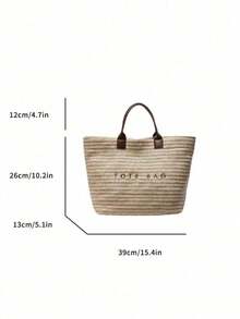 Large Capacity Casual Vacation Straw Tote Bag, Minimalist Elegant Women's Shoulder Handbag - Coffee - View 9