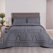 Double-Sided Duvet Kit 3 Pieces Micropercal 400 Thread Count King Bed Extra Soft Touch - 灰色 - 查看 2