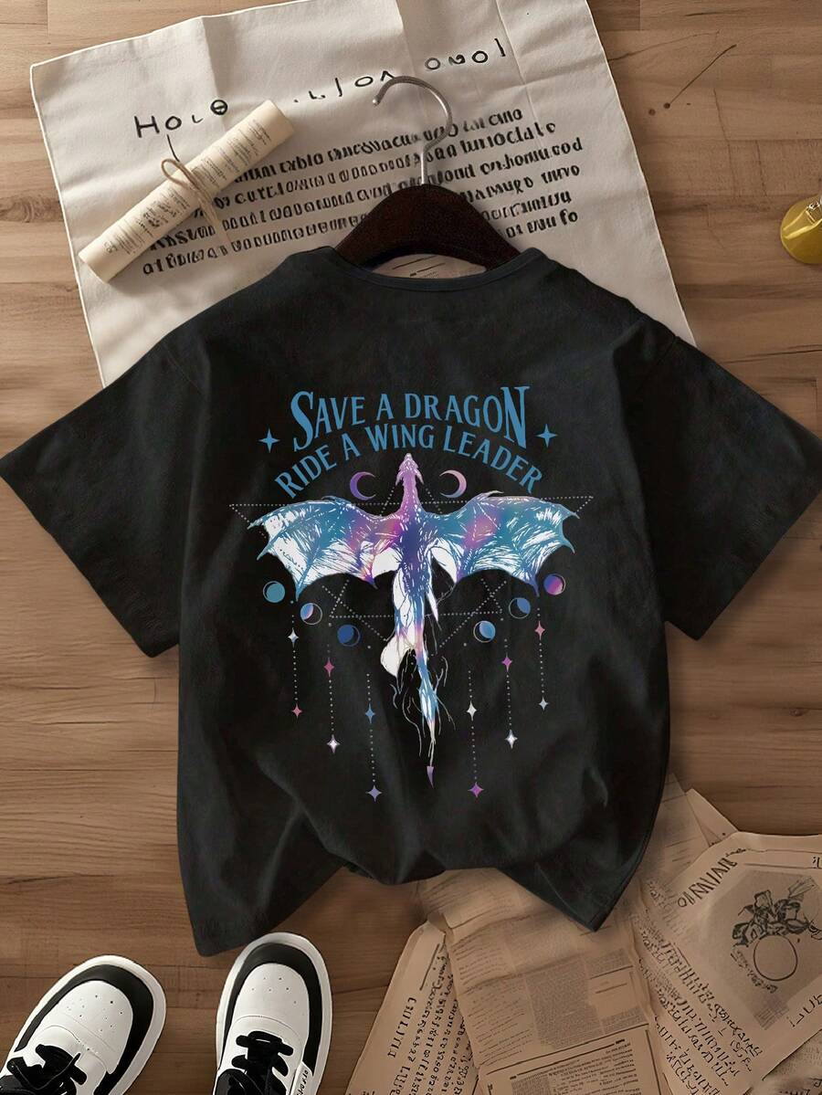 Women's Summer Top, Casual Round Neck Shirt, Fashion & Elegant, Graphic T-Shirt, Autumn - Black - View 1
